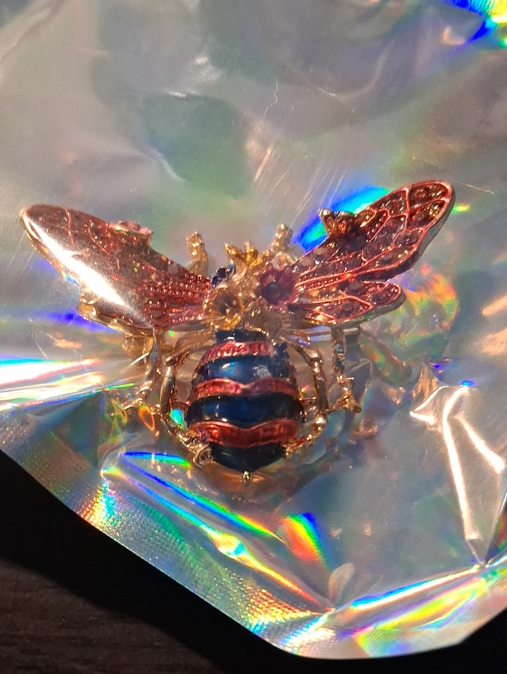 & Other Stories Gold Bee Brooch with Blue and Red Enamel